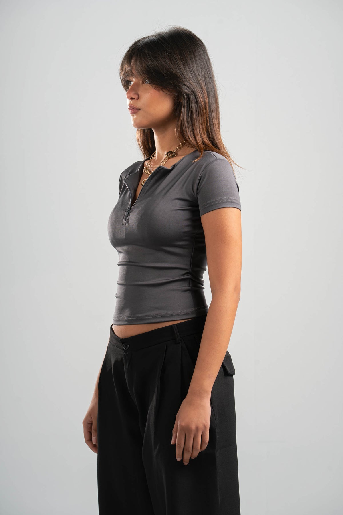 DARK GREY HALF ZIPPER TOP