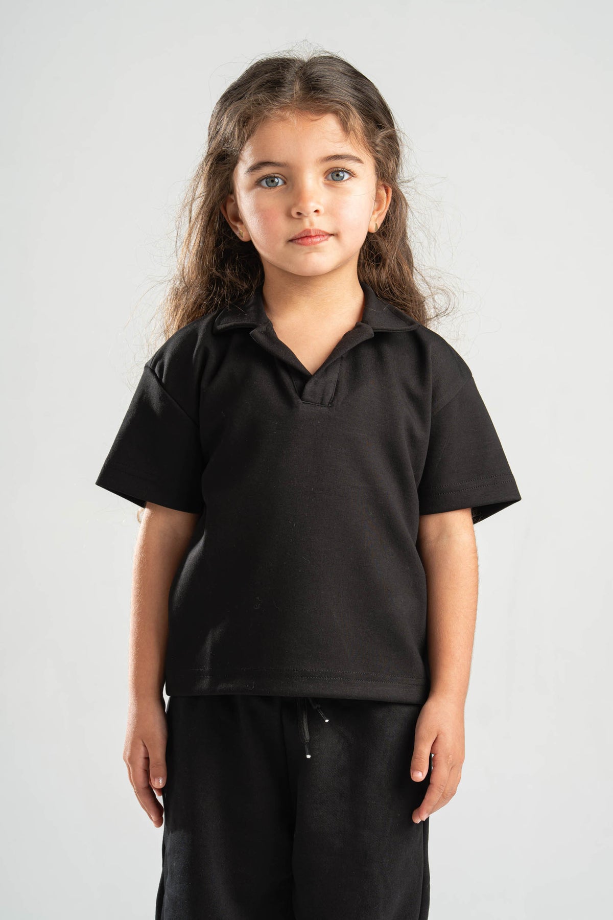 BLACK LITTLE ONES OPEN COLLAR POLO