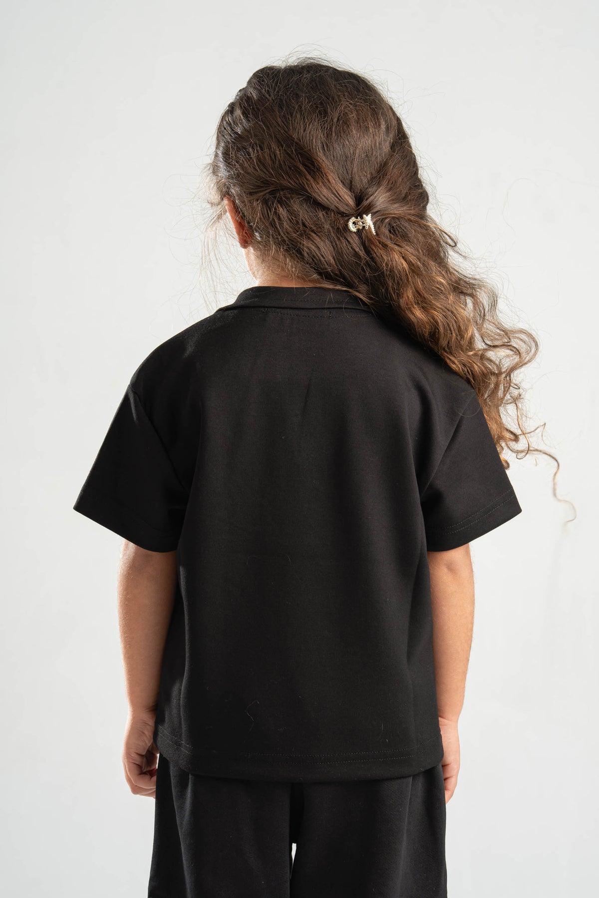 BLACK LITTLE ONES OPEN COLLAR POLO