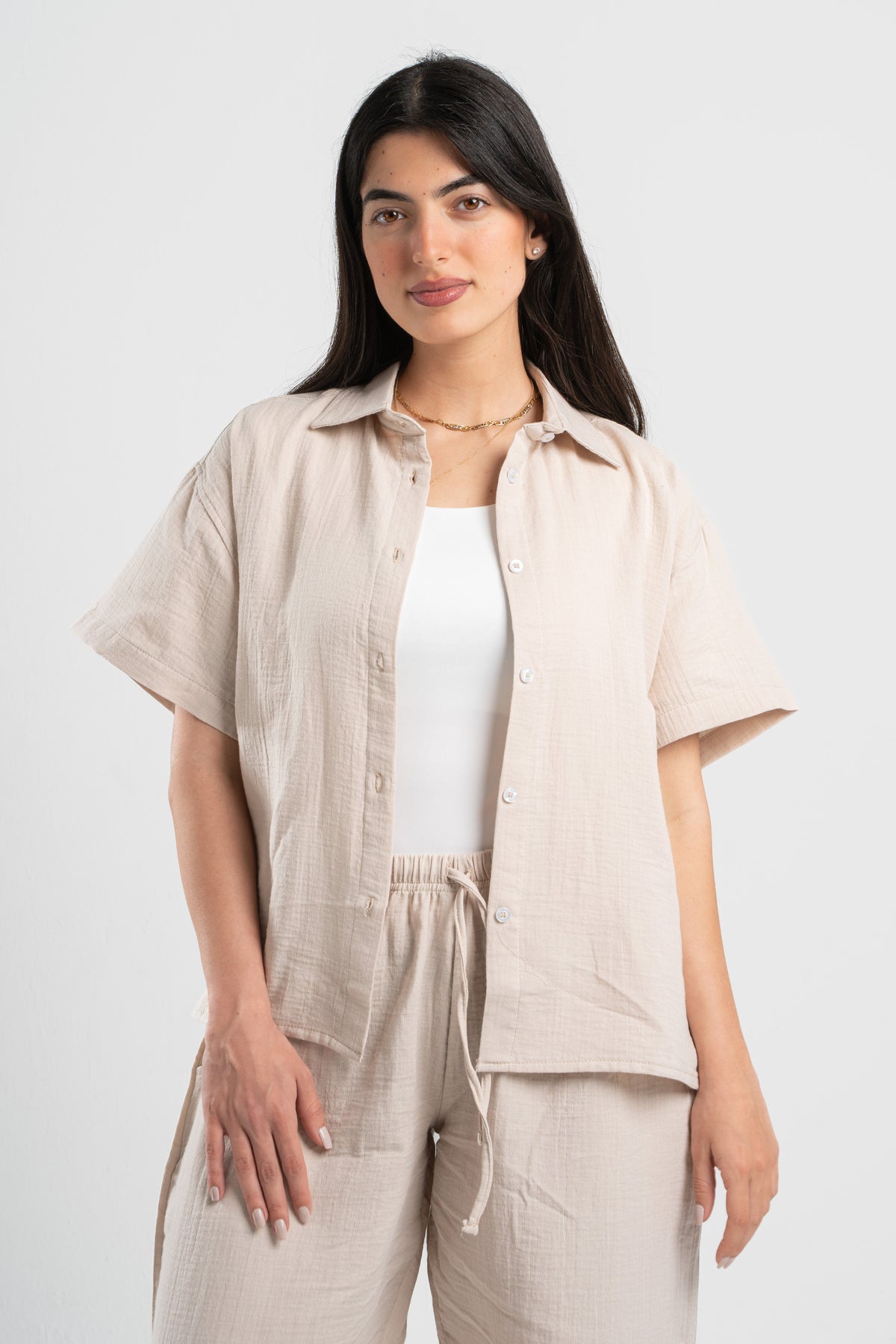 WOMEN LINEN-LOOK SHIRT