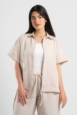 WOMEN LINEN-LOOK SHIRT