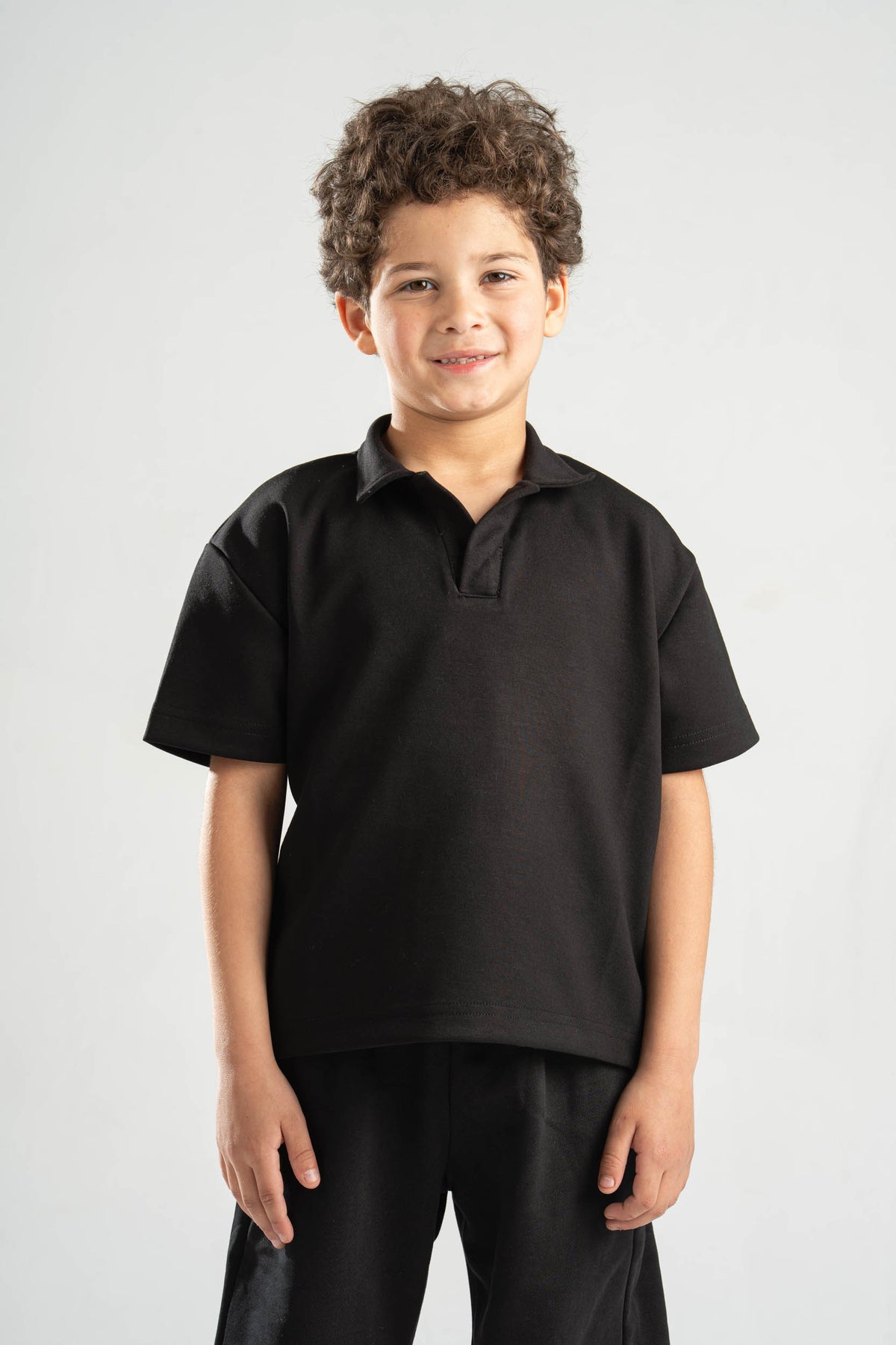 BLACK LITTLE ONES OPEN COLLAR POLO