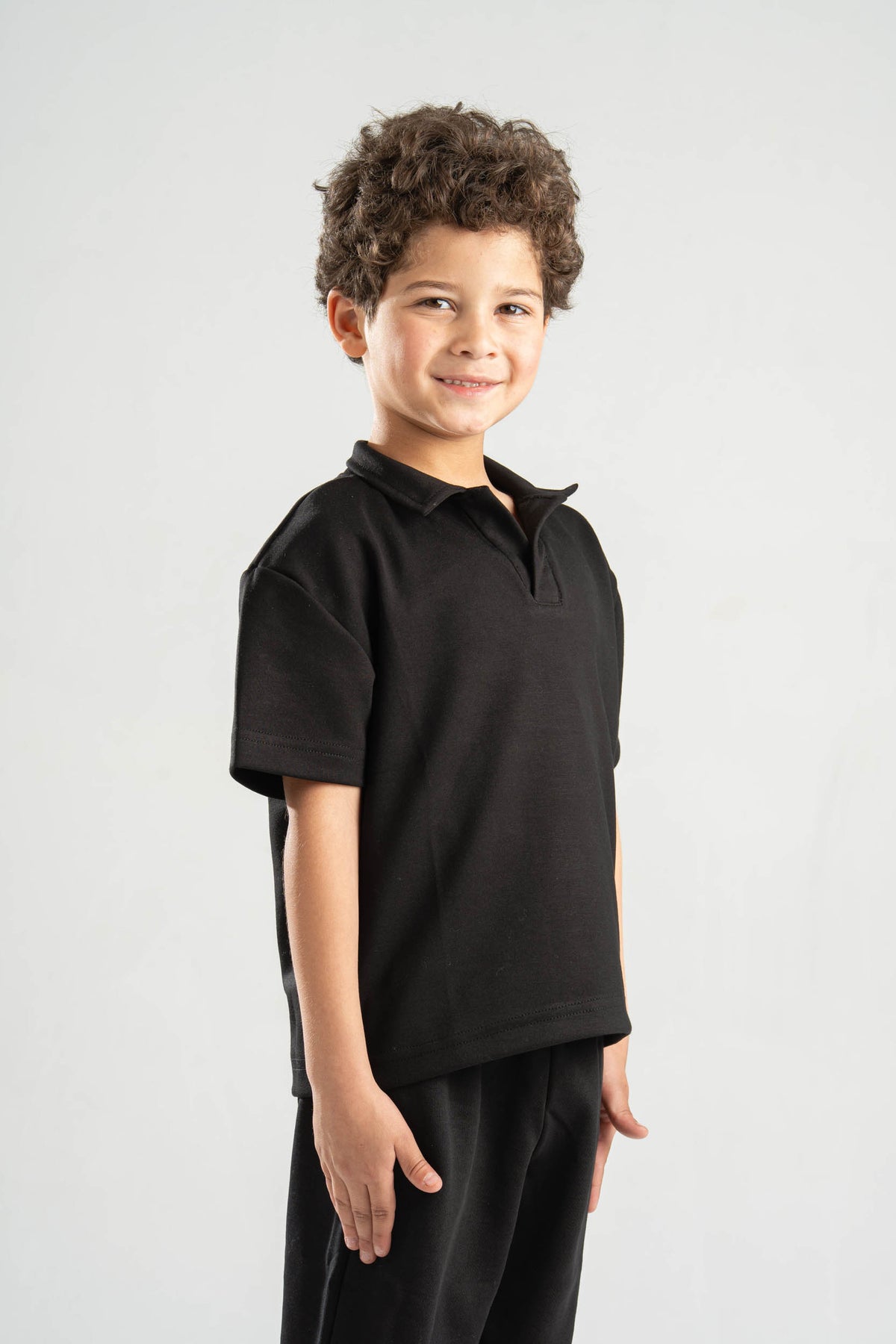 BLACK LITTLE ONES OPEN COLLAR POLO