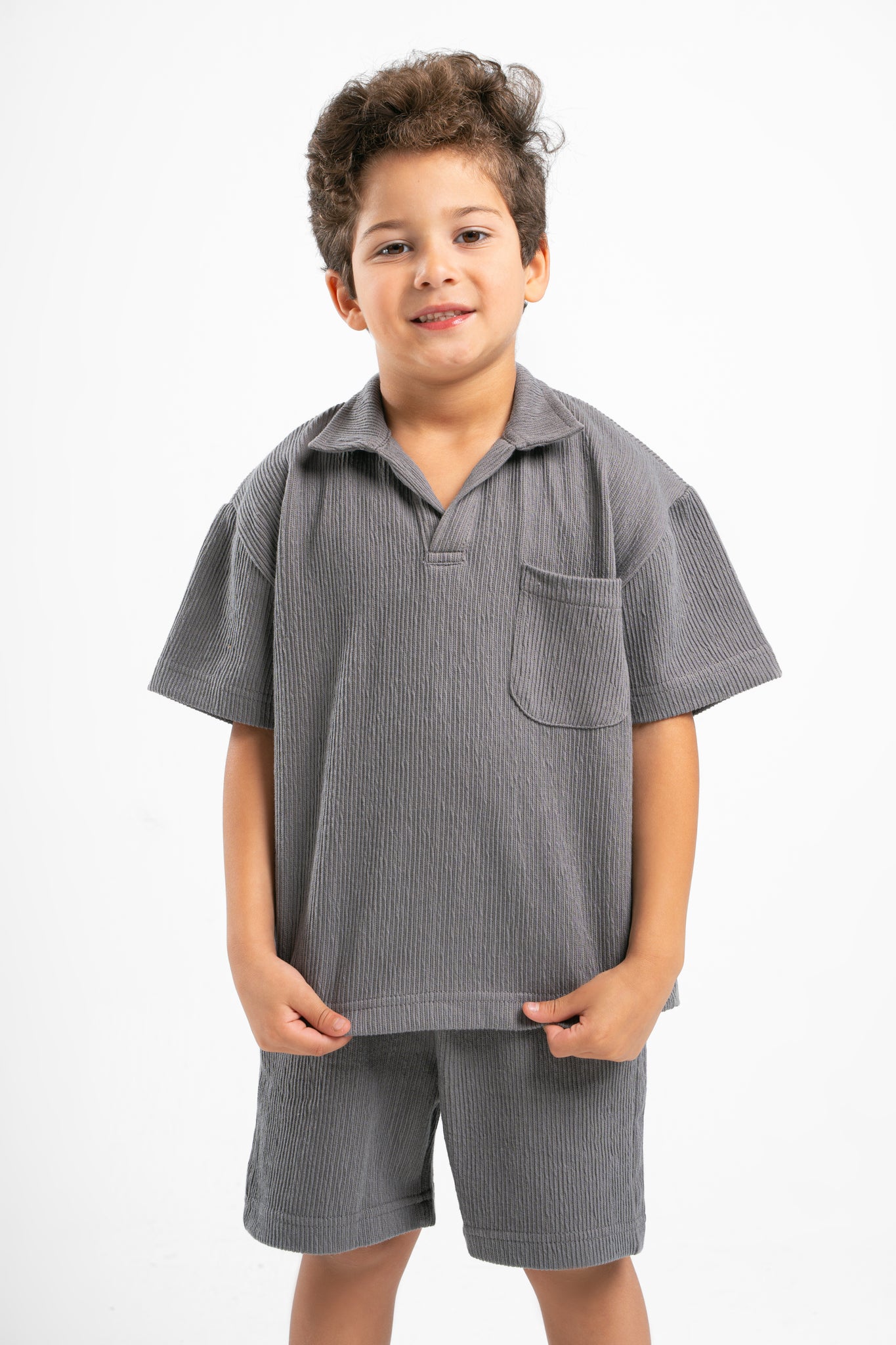 DARK GREY LITTLE ONES RIDGED BOX-TEE