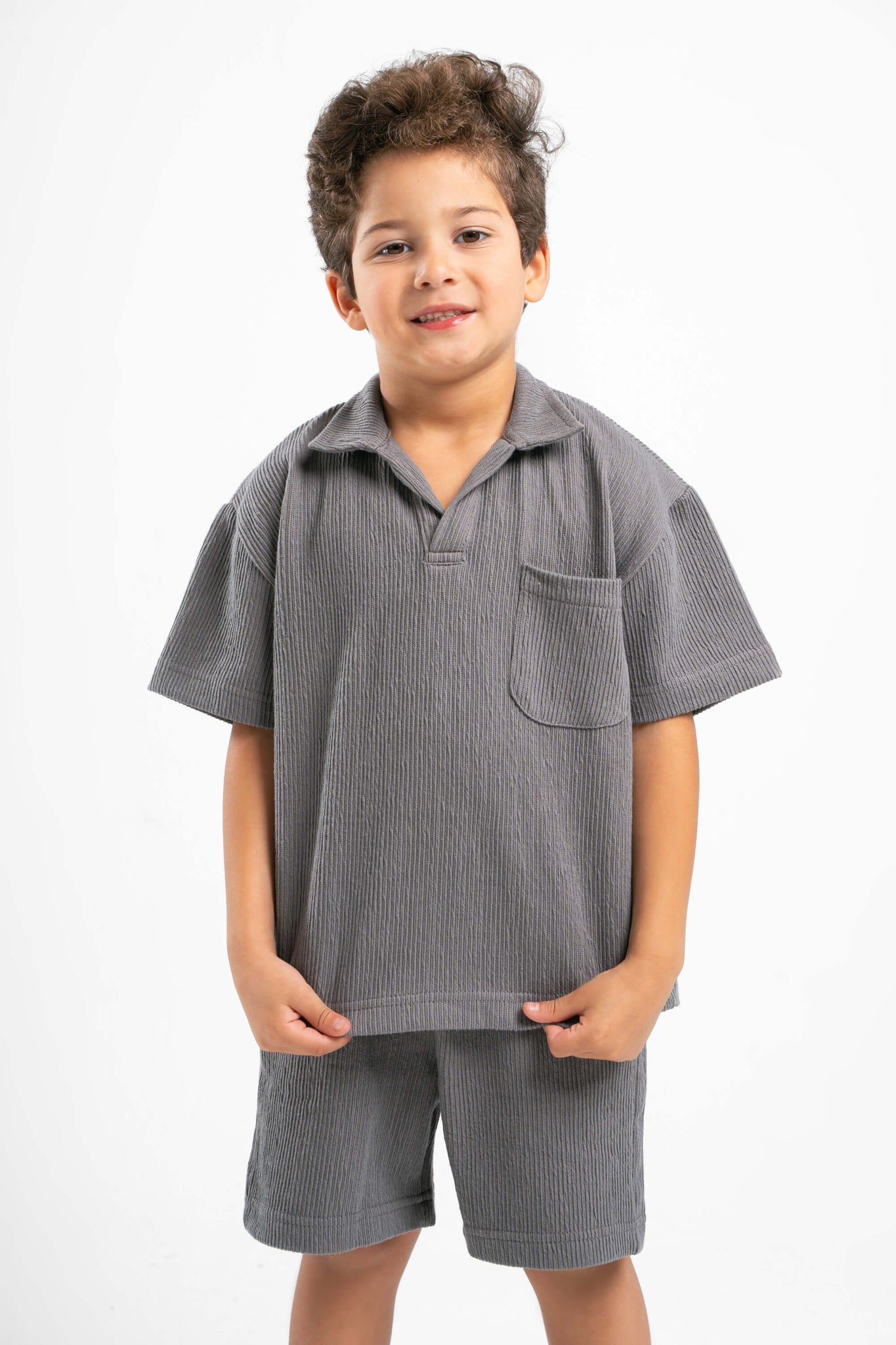 DARK GREY LITTLE ONES RIDGED BOX-TEE