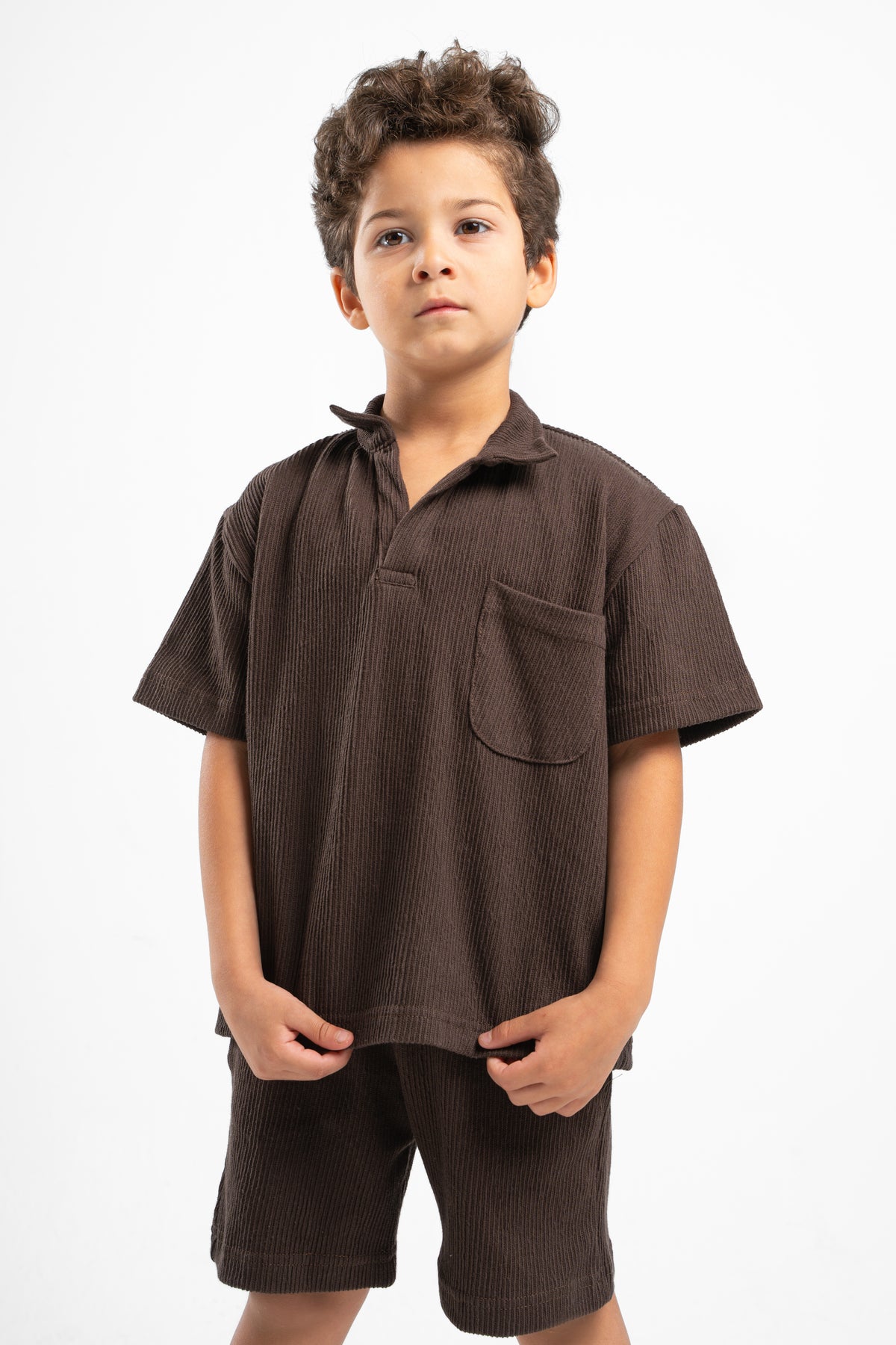 DARK BROWN LITTLE ONES RIDGED BOX-TEE