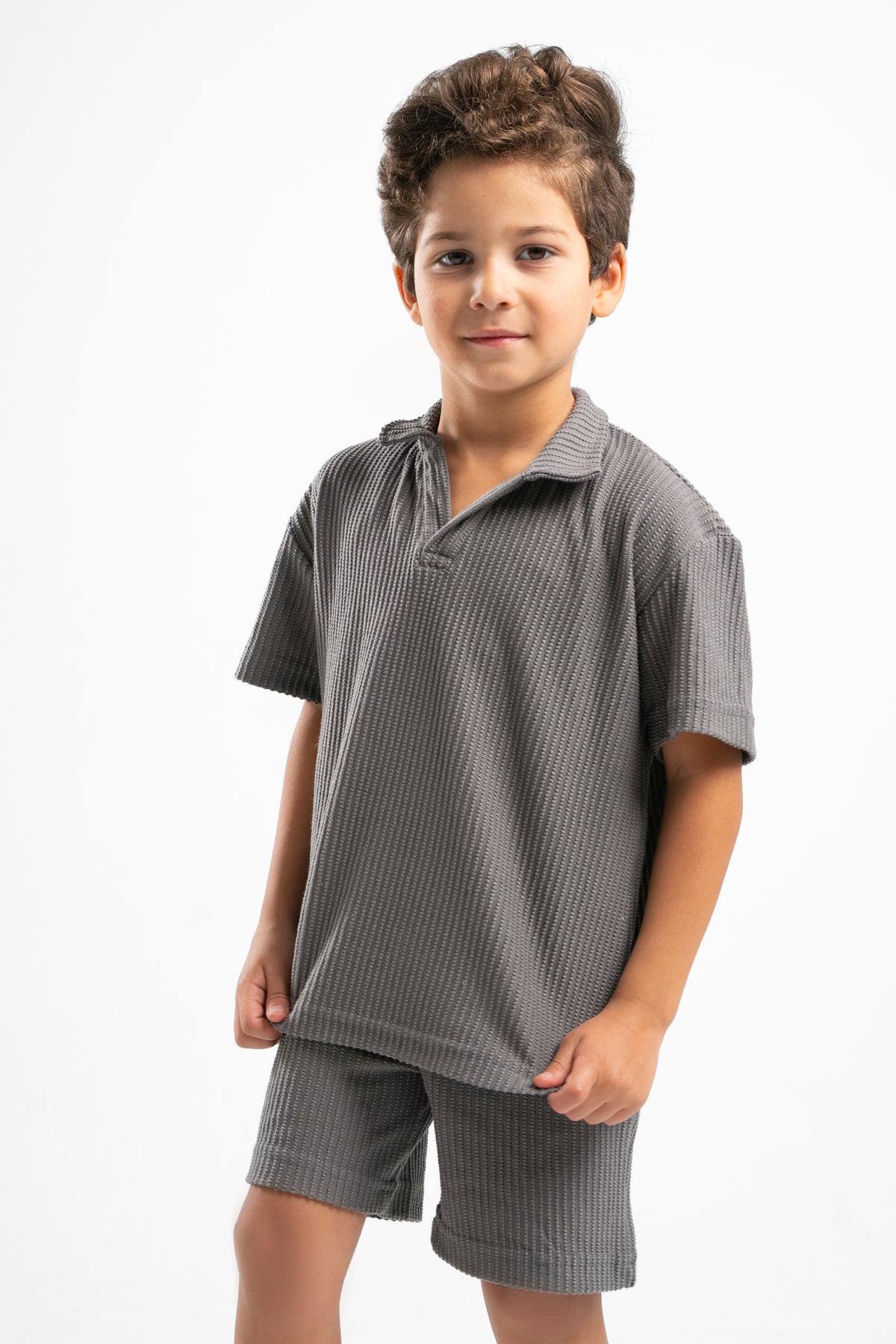 GREY LITTLE ONES MINIMAL RIBBED BOX-TEE