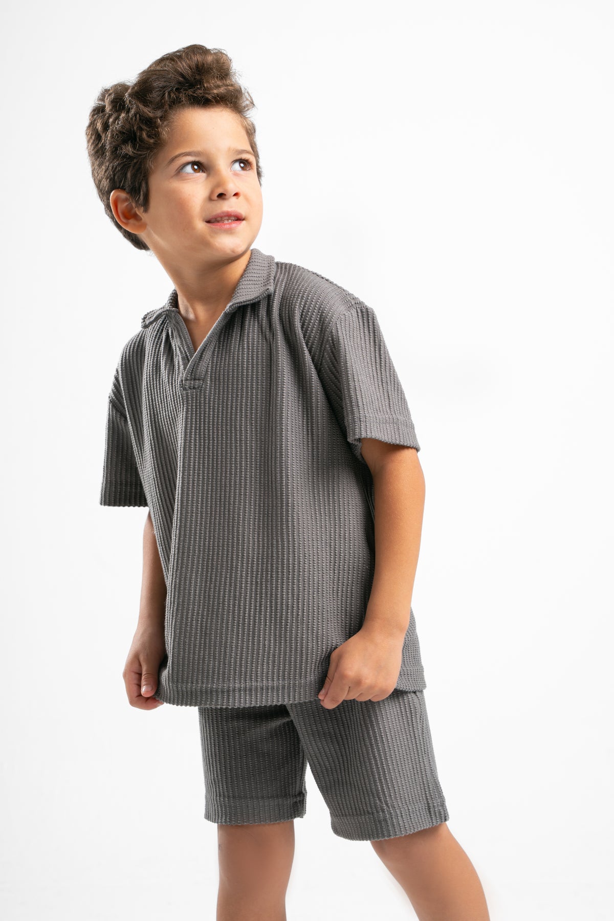 GREY LITTLE ONES MINIMAL RIBBED BOX-TEE