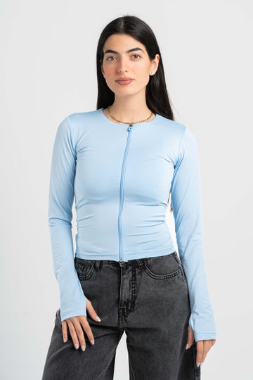 SKY-BLUE FULL-ZIPPER TOP