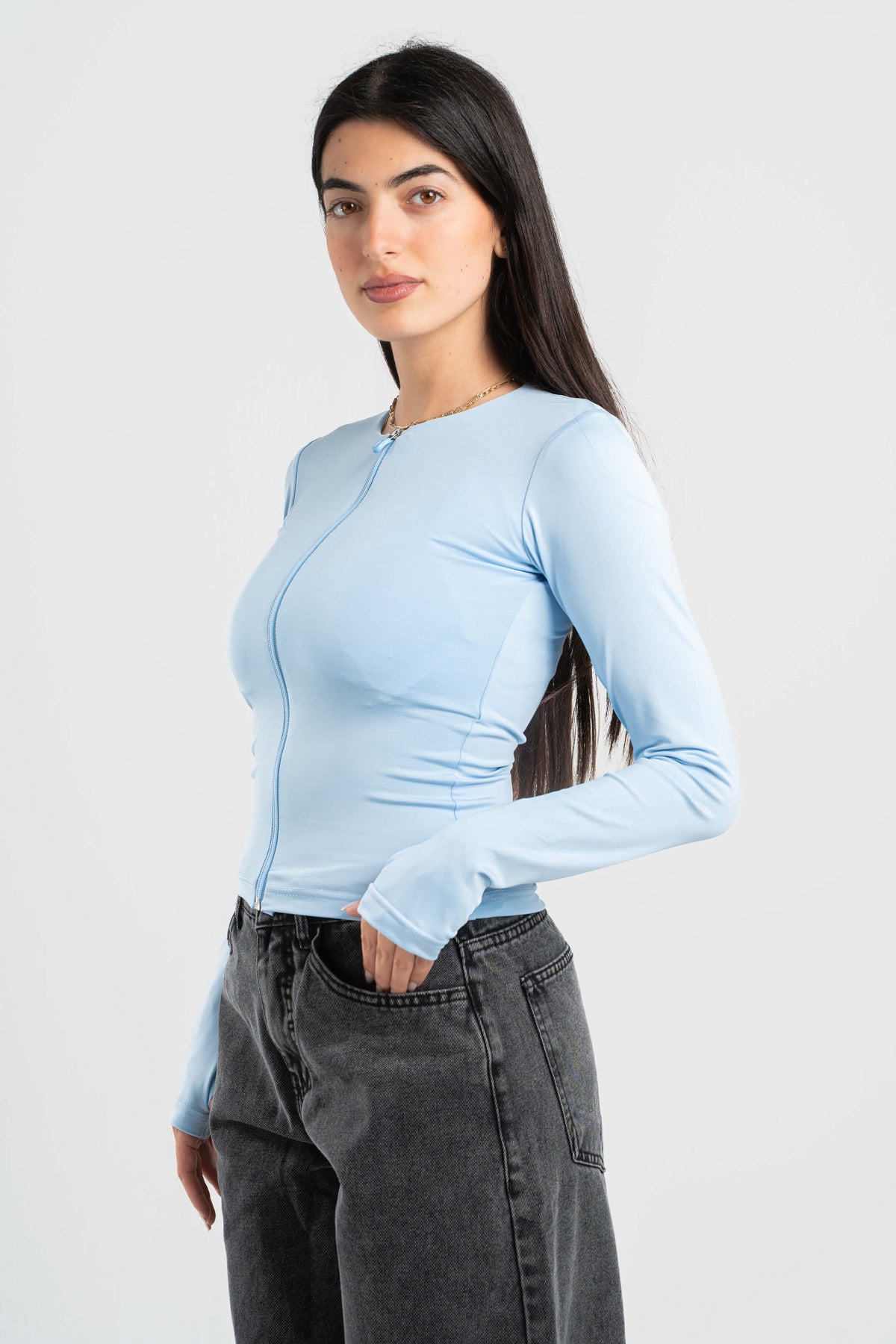 SKY-BLUE FULL-ZIPPER TOP