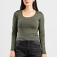 FOREST GREEN LONG SLEEVES WIDE NECK TOP