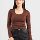 DARK BROWN LONG SLEEVES WIDE NECK TOP