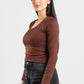 DARK BROWN LONG SLEEVES WIDE NECK TOP
