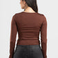 DARK BROWN LONG SLEEVES WIDE NECK TOP