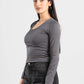 DARK GREY LONG SLEEVES WIDE NECK TOP