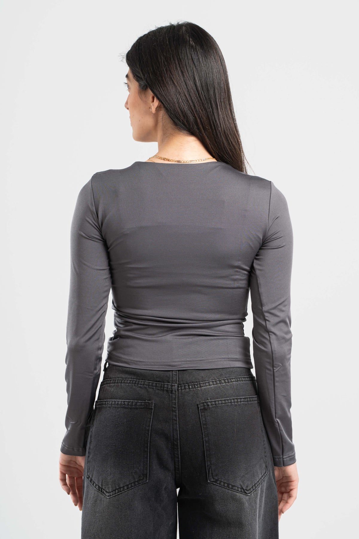 DARK GREY LONG SLEEVES WIDE NECK TOP