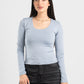 LIGHT GREY LONG SLEEVES WIDE NECK TOP