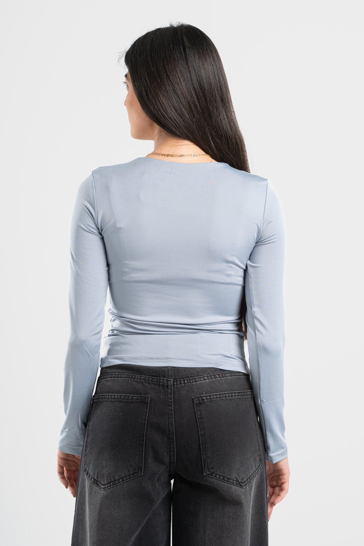 LIGHT GREY LONG SLEEVES WIDE NECK TOP