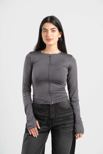 DARK GREY FULL-ZIPPER TOP