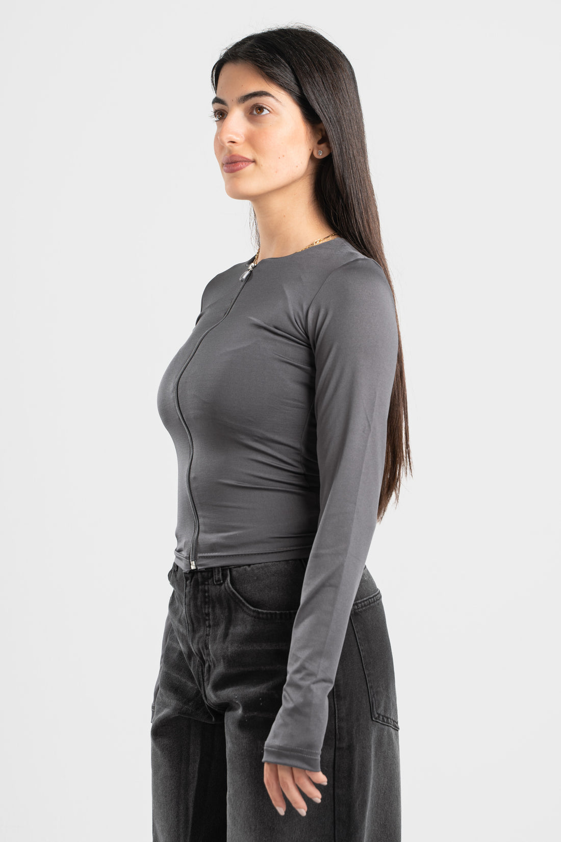 DARK GREY FULL-ZIPPER TOP