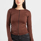 DARK BROWN FULL-ZIPPER TOP