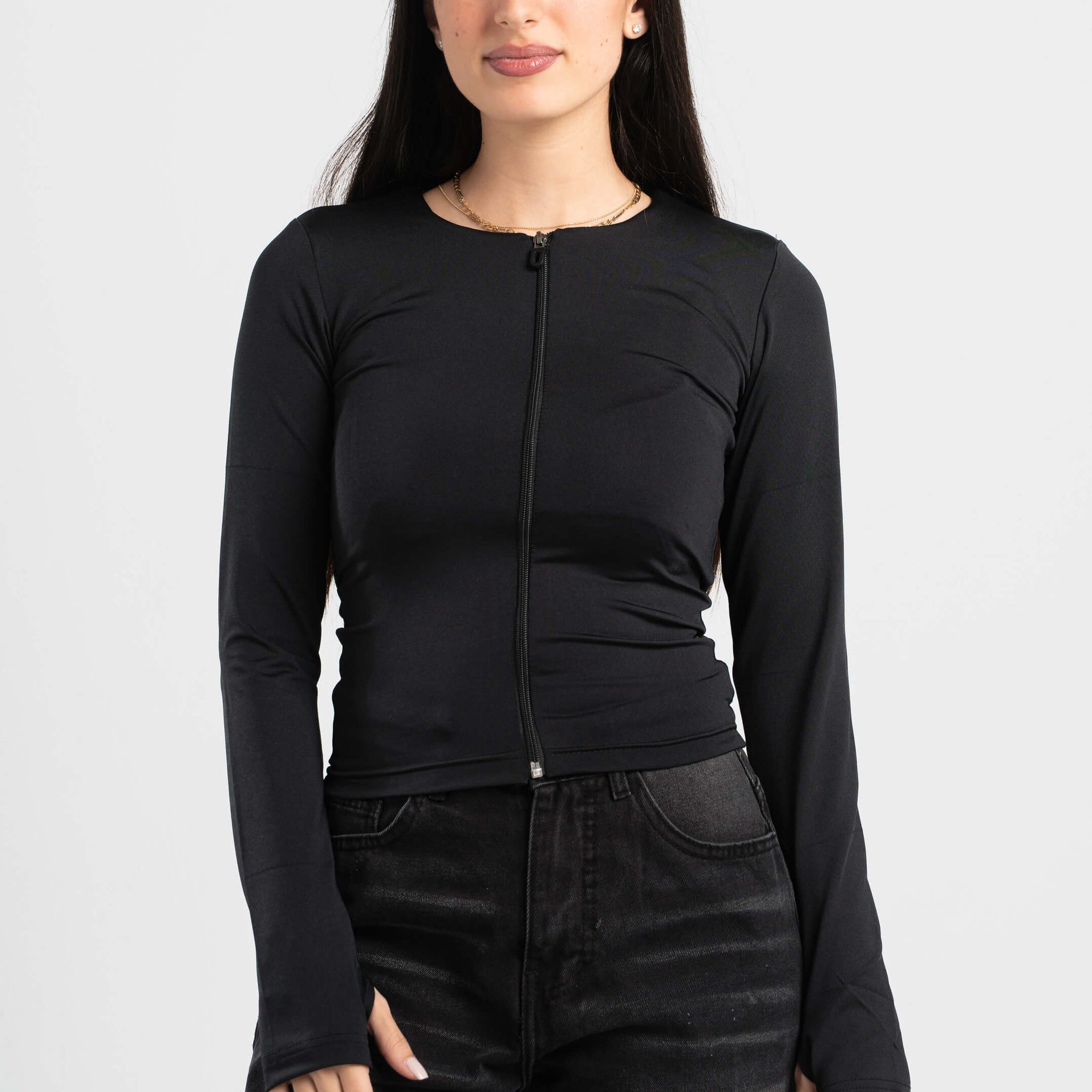 BLACK FULL-ZIPPER TOP