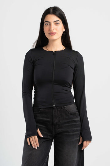 BLACK FULL-ZIPPER TOP