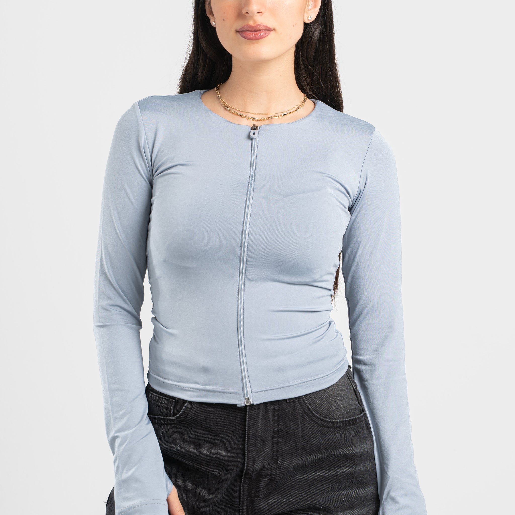 LIGHT GREY FULL-ZIPPER TOP