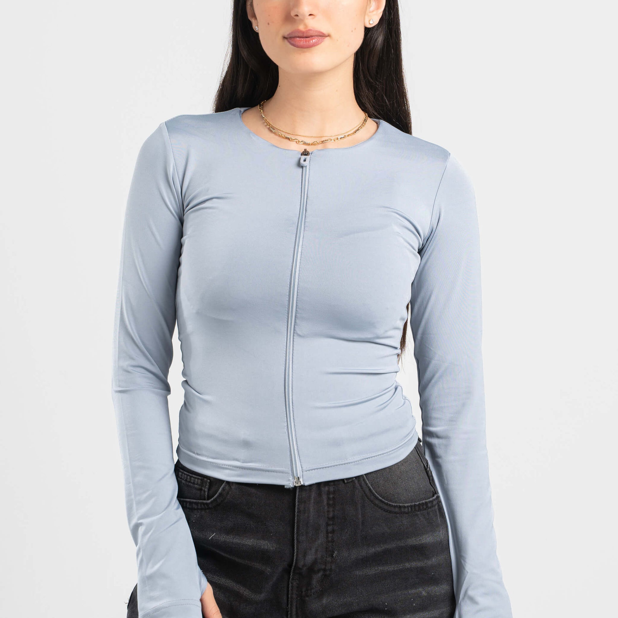 LIGHT GREY FULL-ZIPPER TOP