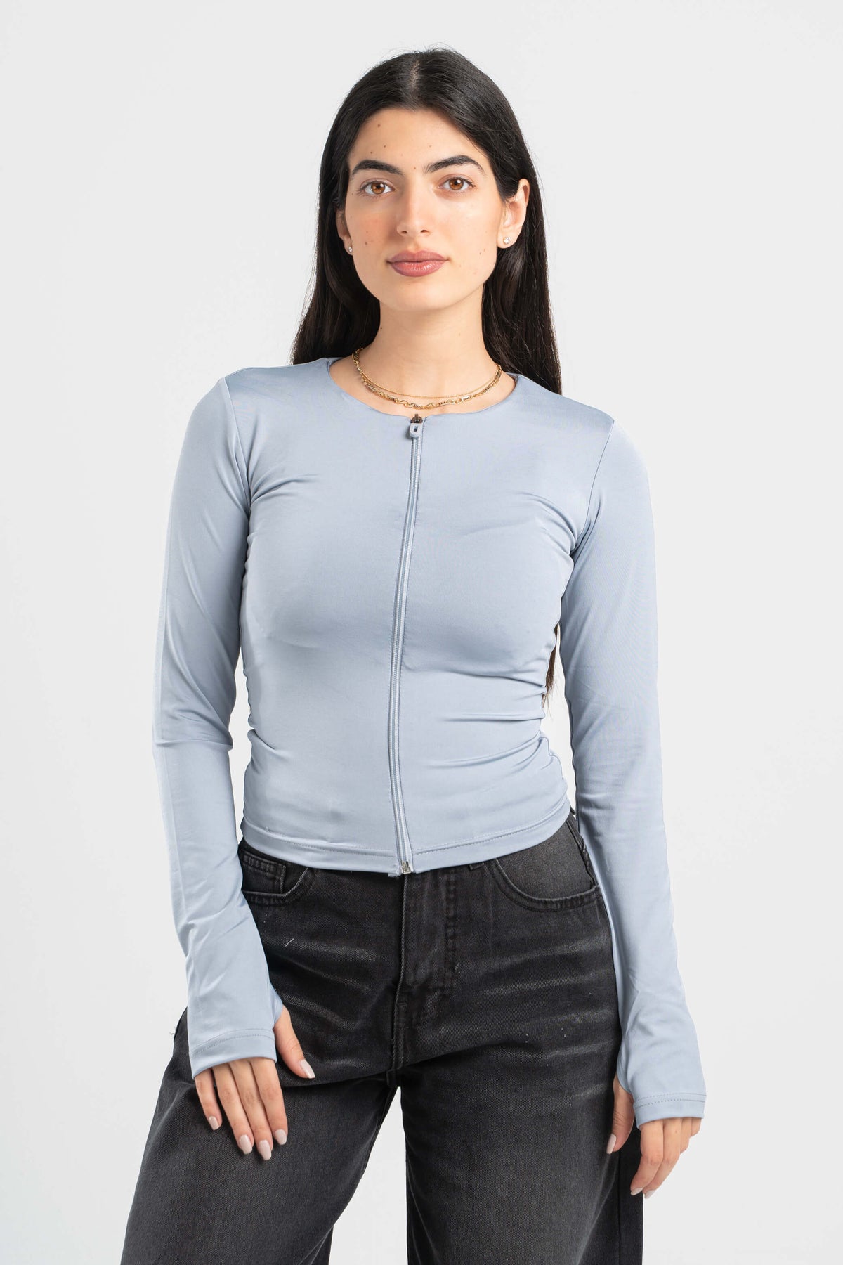 LIGHT GREY FULL-ZIPPER TOP