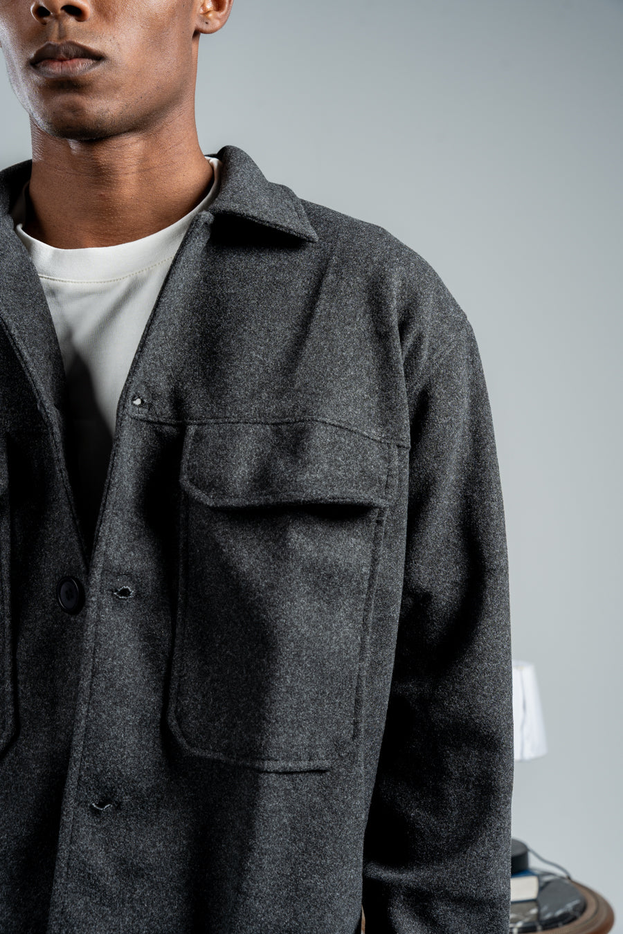 MEN GREY WOOL SHORT COAT
