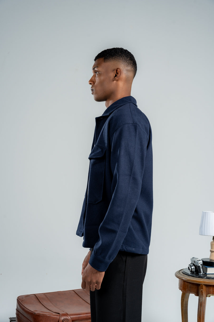 MEN NAVY BLUE WOOL SHORT COAT