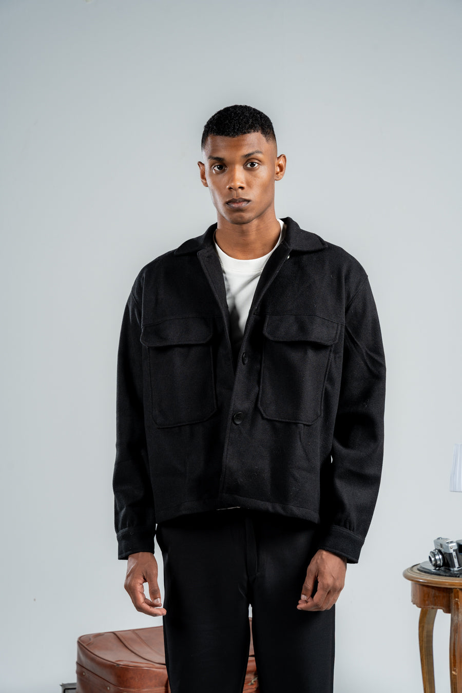 MEN BLACK WOOL SHORT COAT