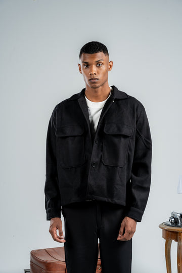 MEN BLACK WOOL SHORT COAT