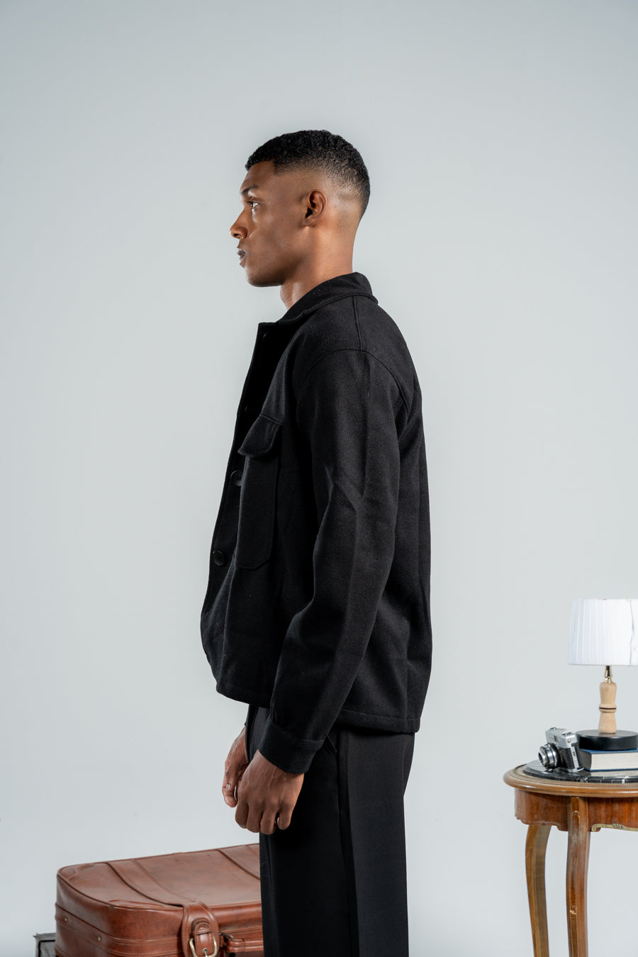 MEN BLACK WOOL SHORT COAT