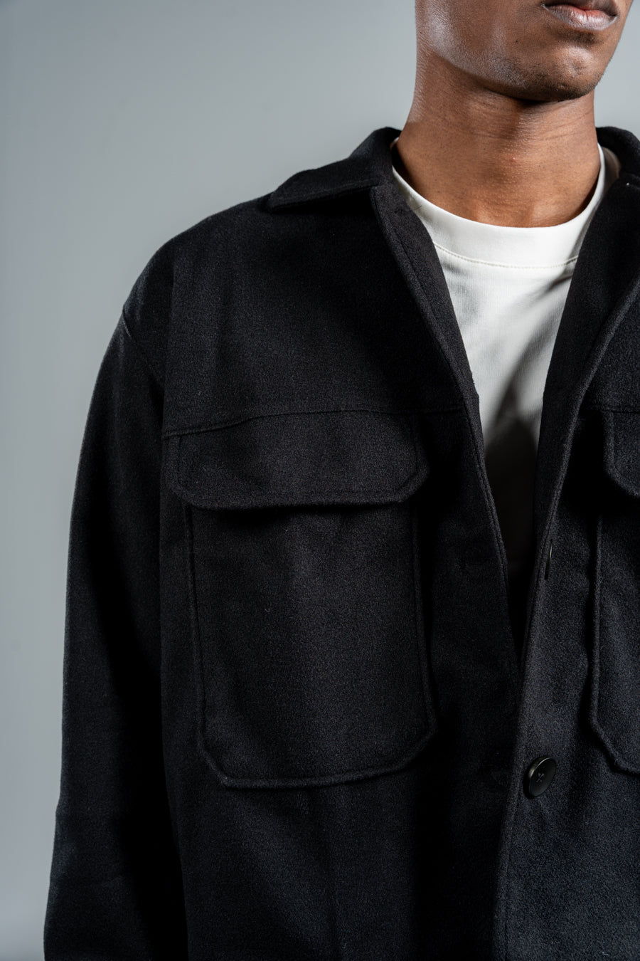 MEN BLACK WOOL SHORT COAT