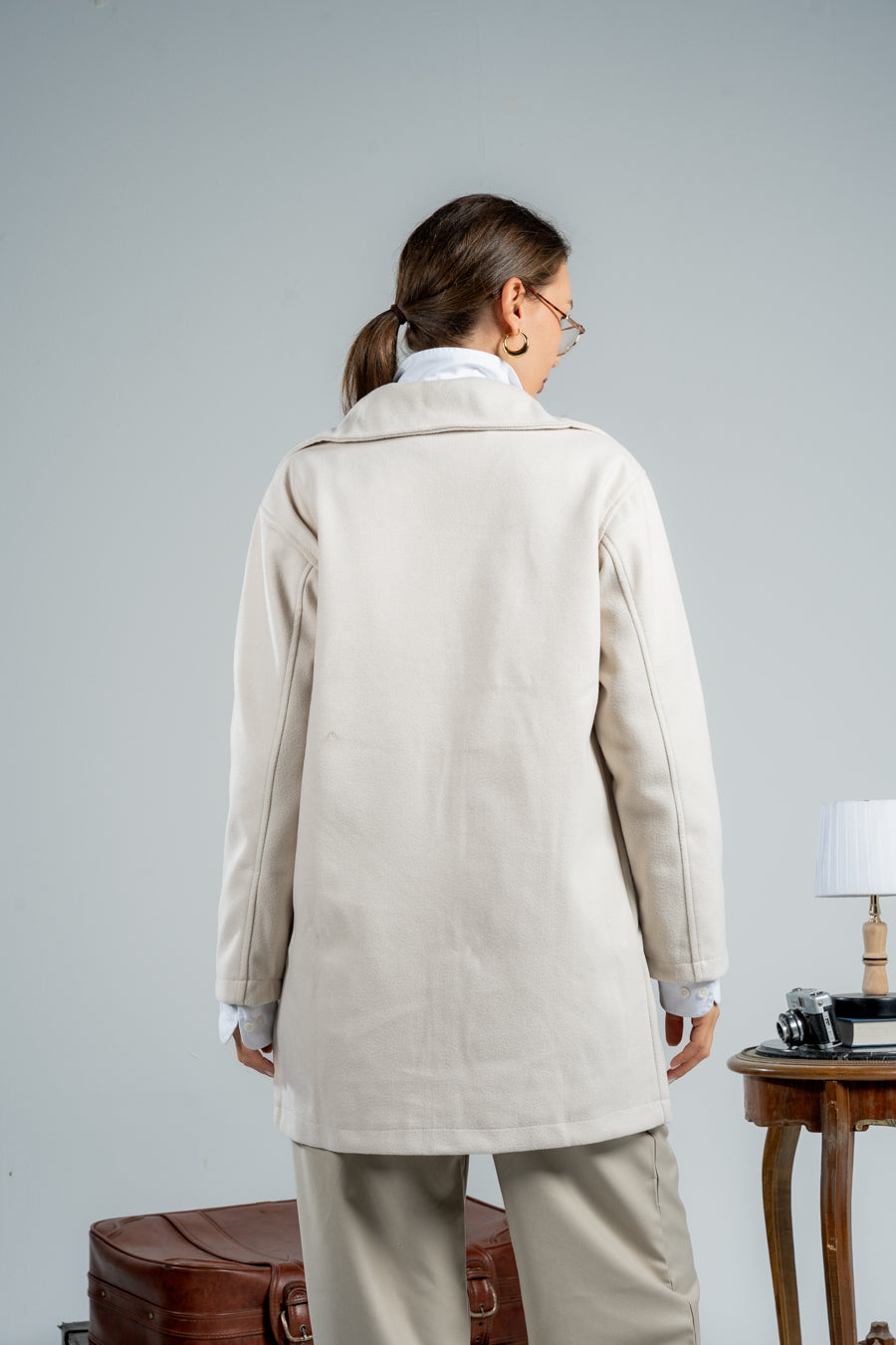 WOMEN LIGHT BEIGE WOOL COAT