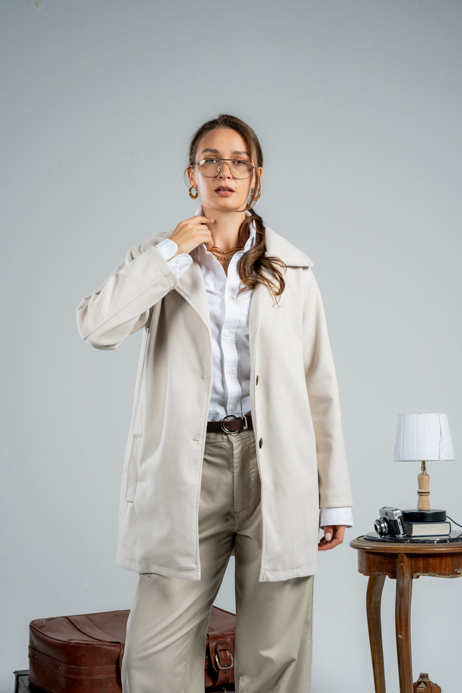 WOMEN LIGHT BEIGE WOOL COAT