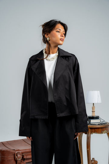 BLACK CROPPED TRENCH COAT