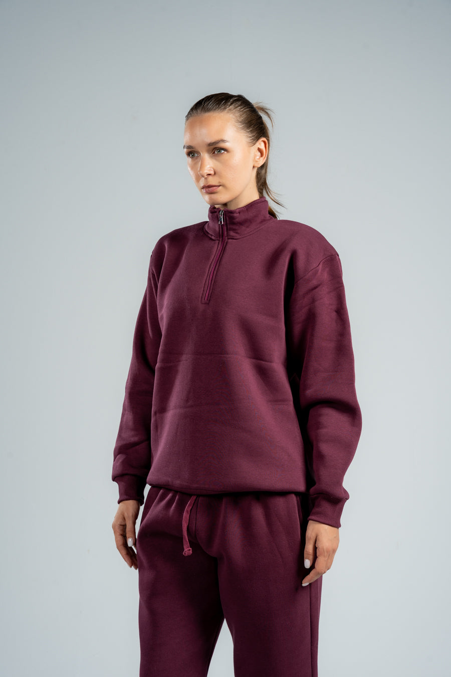 QUARTER-ZIP BURGUNDY SWEATSHIRT