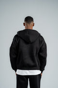 BLACK ESSENTIAL ZIP UP HOODIE