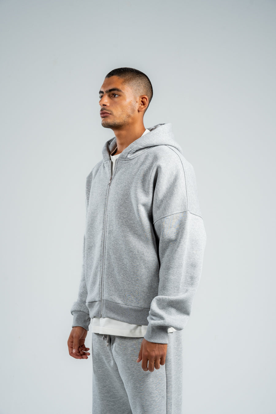 ASH GREY ESSENTIAL ZIP UP HOODIE