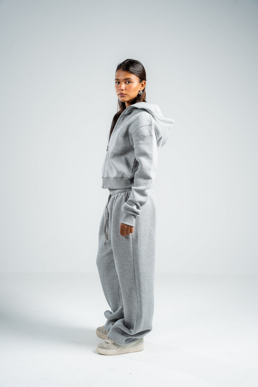 ASH GREY CROPPED FULL ZIPPER