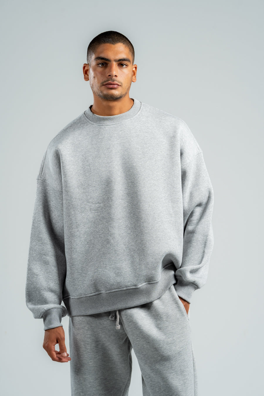 ASH GREY BOXY-FIT CREWNECK