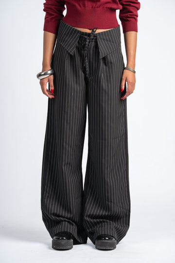 BLACK PINSTRIPE TIE PANTS