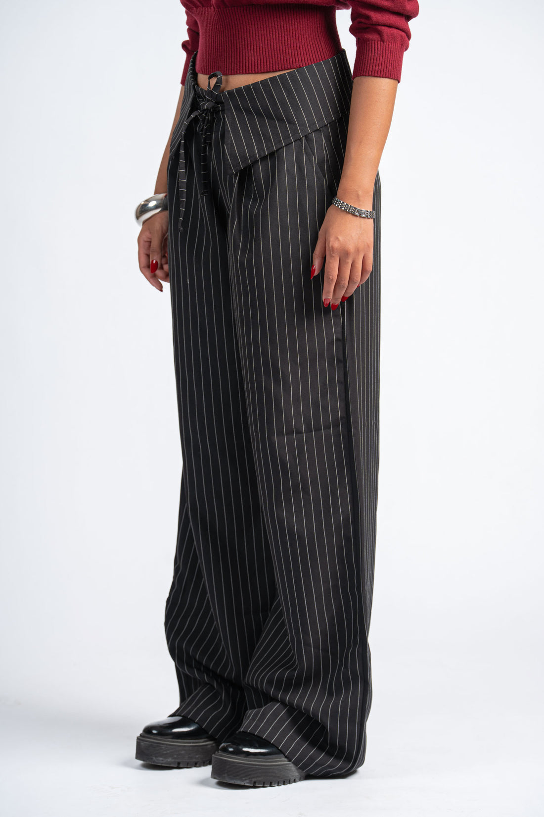 BLACK PINSTRIPE TIE PANTS