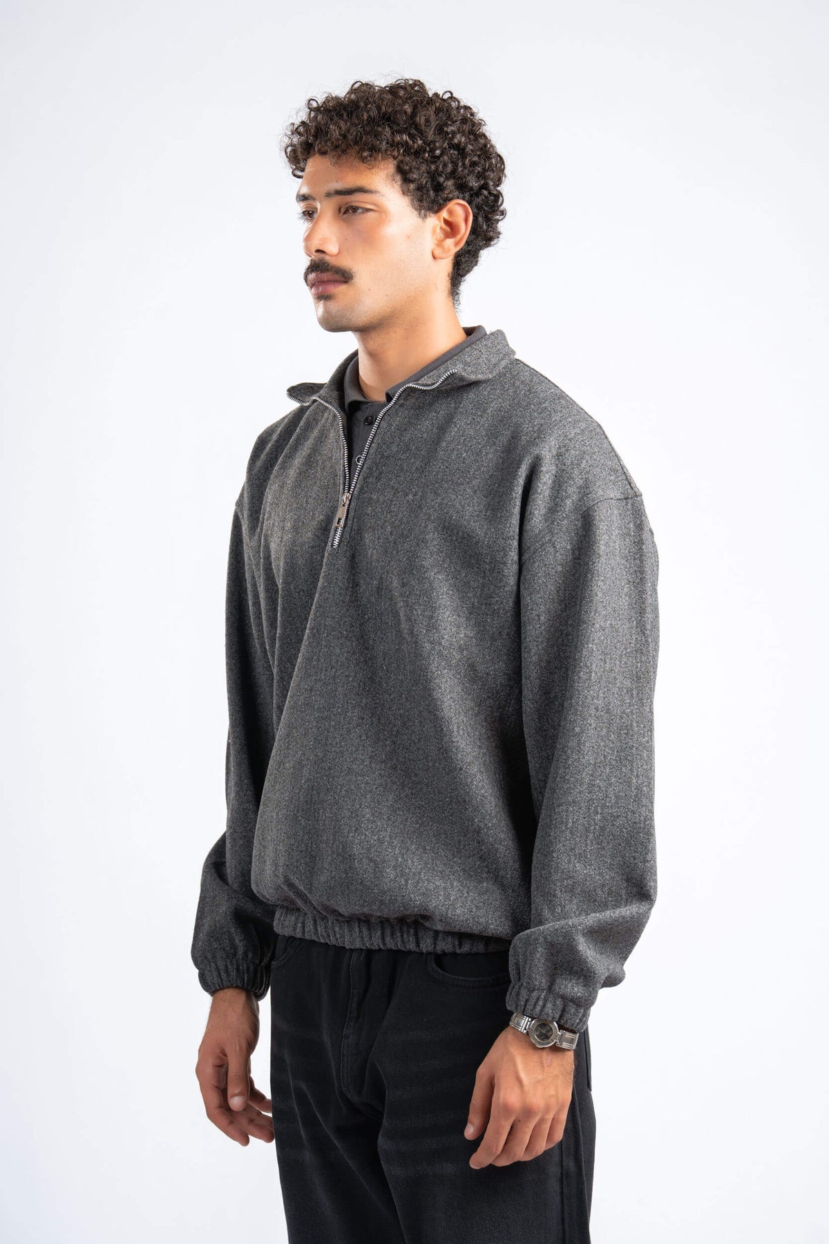 DARK GREY WOOL QUARTER ZIP