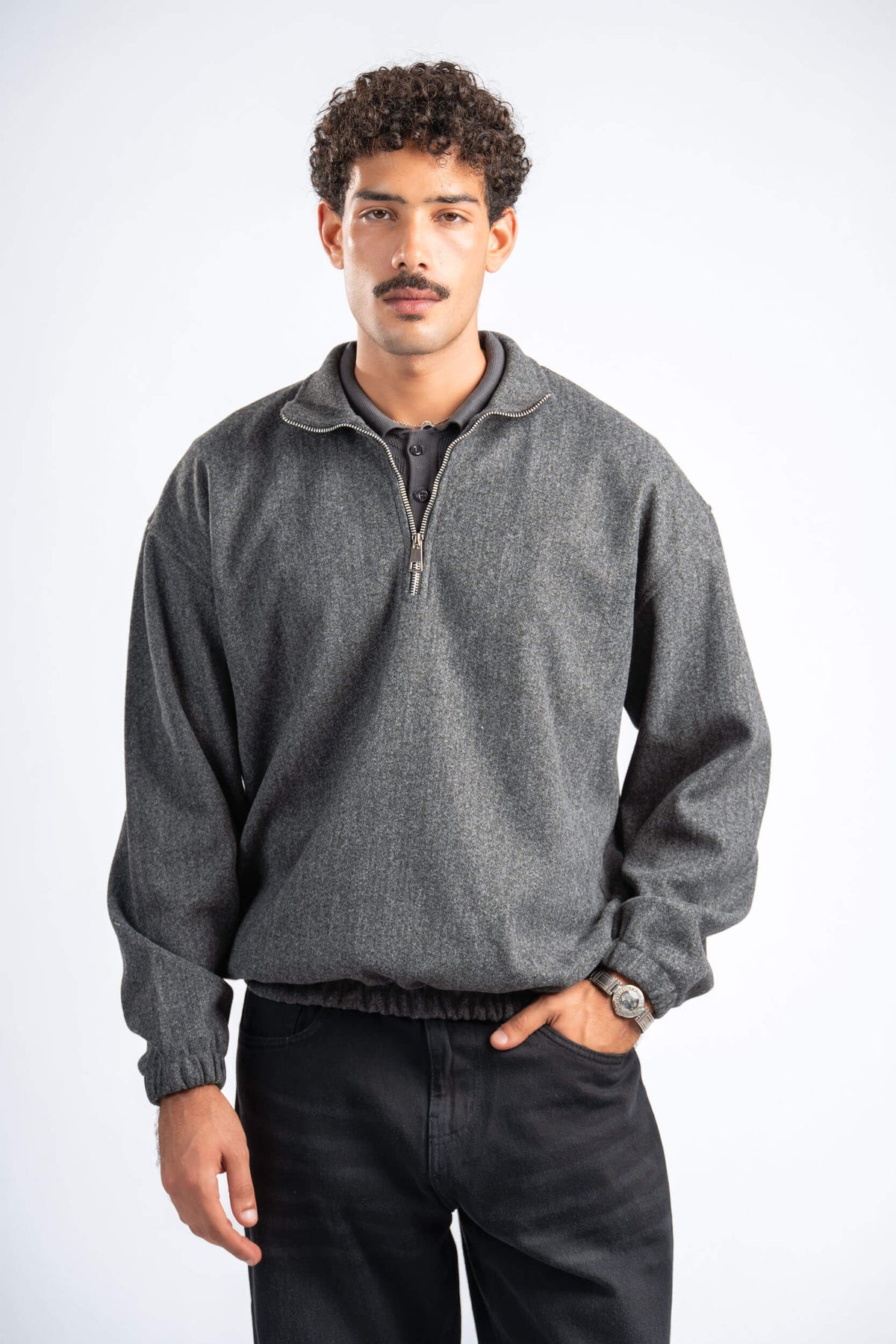 DARK GREY WOOL QUARTER ZIP