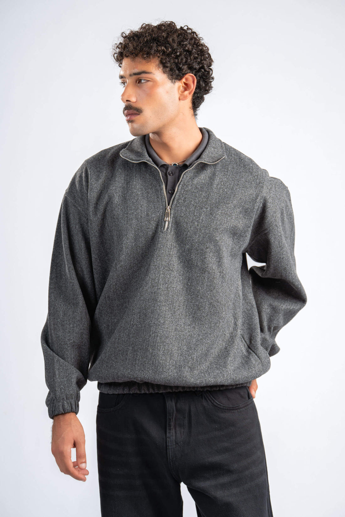 DARK GREY WOOL QUARTER ZIP
