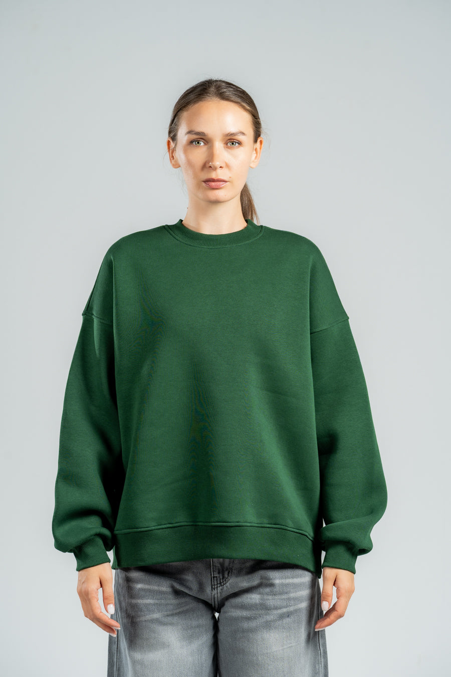 DARK GREEN BOXY-FIT CREWNECK